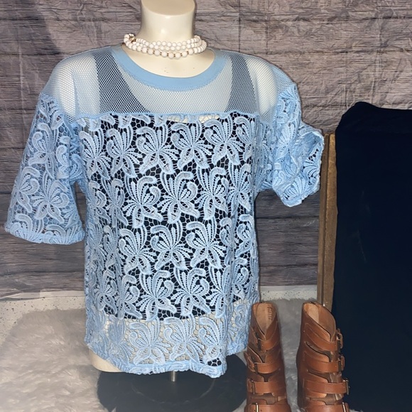 Ann Taylor Loft blue crochet & mesh top NWT - Picture 12 of 12